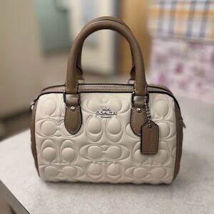 NWT - Coach - Mini Rowan Crossbody Bag In Blocked Signature Leather  Chalk/Taupe